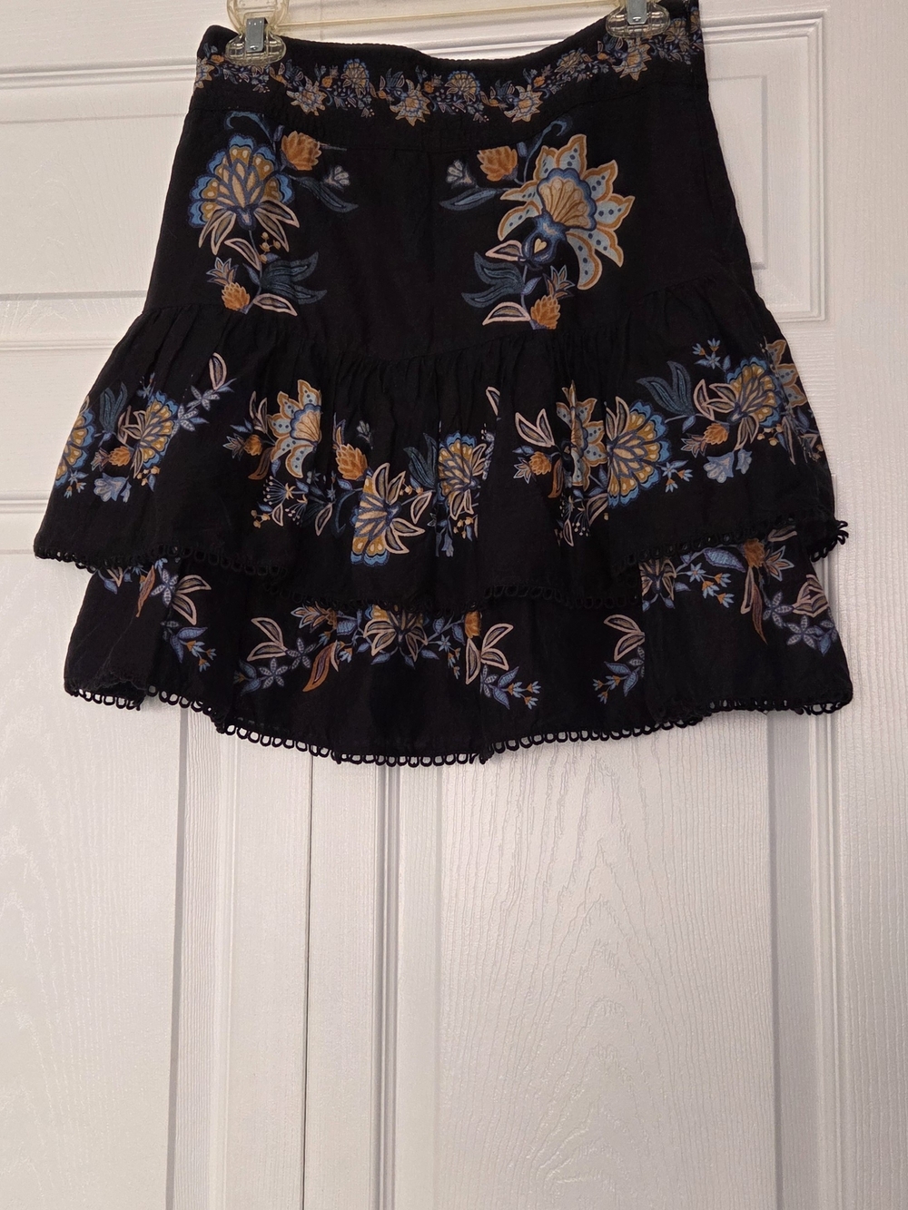 FARM Rio Tiered Floral Mini Skirt - Black with Blue & Mustard Floral - Picture 4 of 5